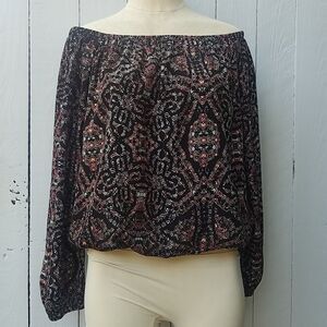 THREE EIGHTY of the shoulder blouse top, Black Red NEW Small